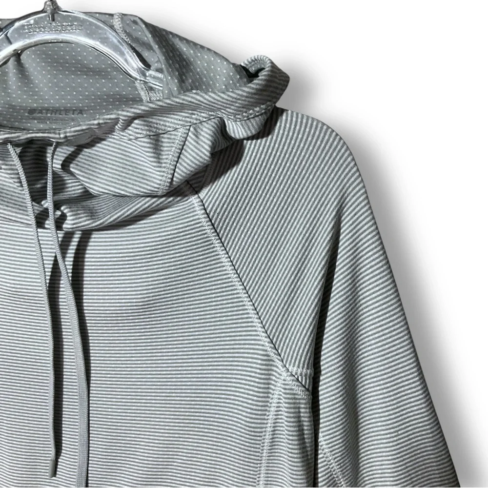 Athleta Hooded Pullover Sz XS Relaxed Fit Striped Active Athleisure Gray - Picture 5 of 13